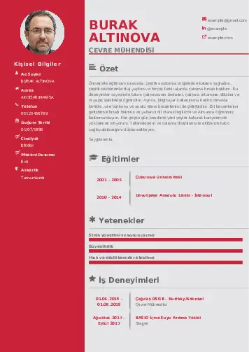 Çevre Mühendisi CV Örnekleri cv indir